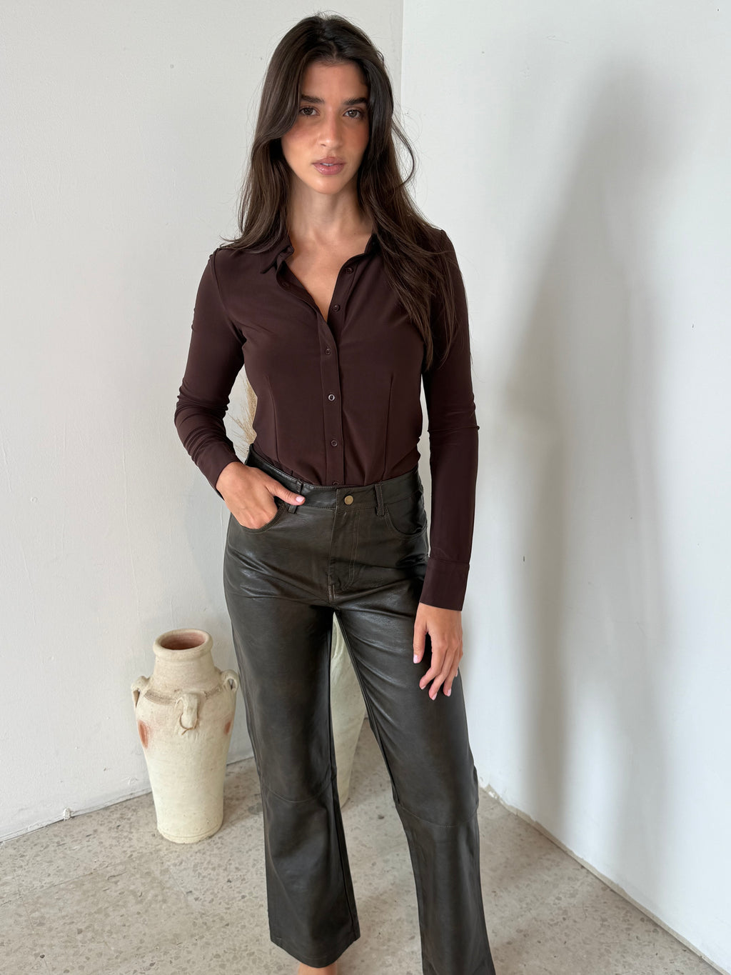 Faux Leather Straight Leg Pants