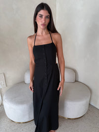 Linen Halter Backless Midi Dress