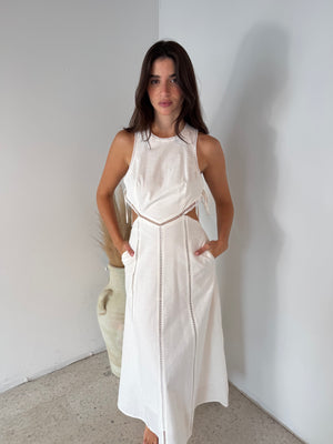 White Lace Trim Maxi Dress