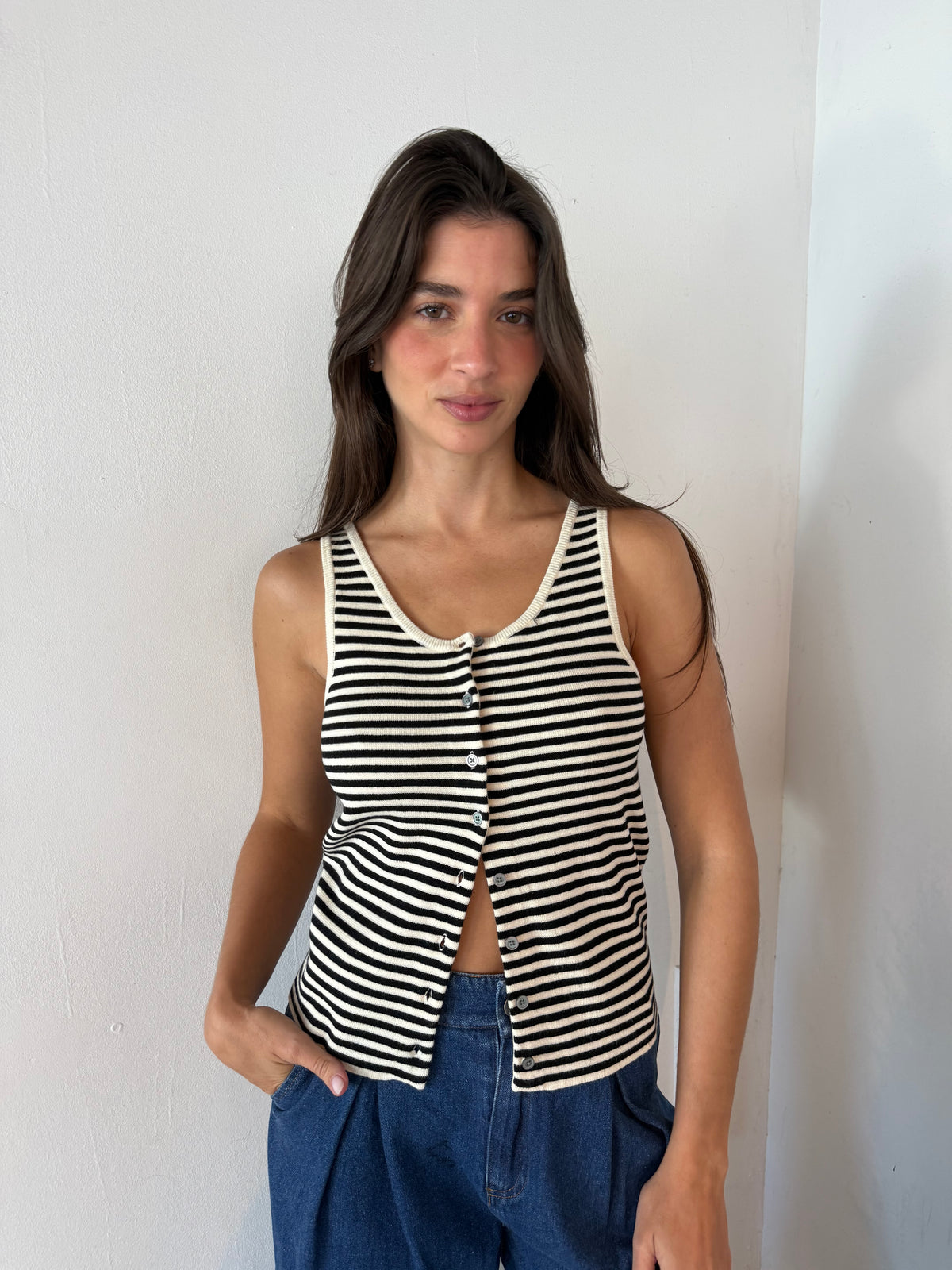 Stripe Button Top