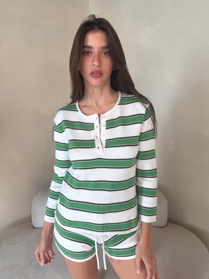 Green Stripe LS Top & Short Set