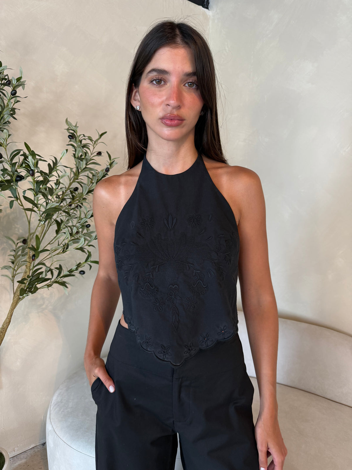 Black Eyelet  Halter Top