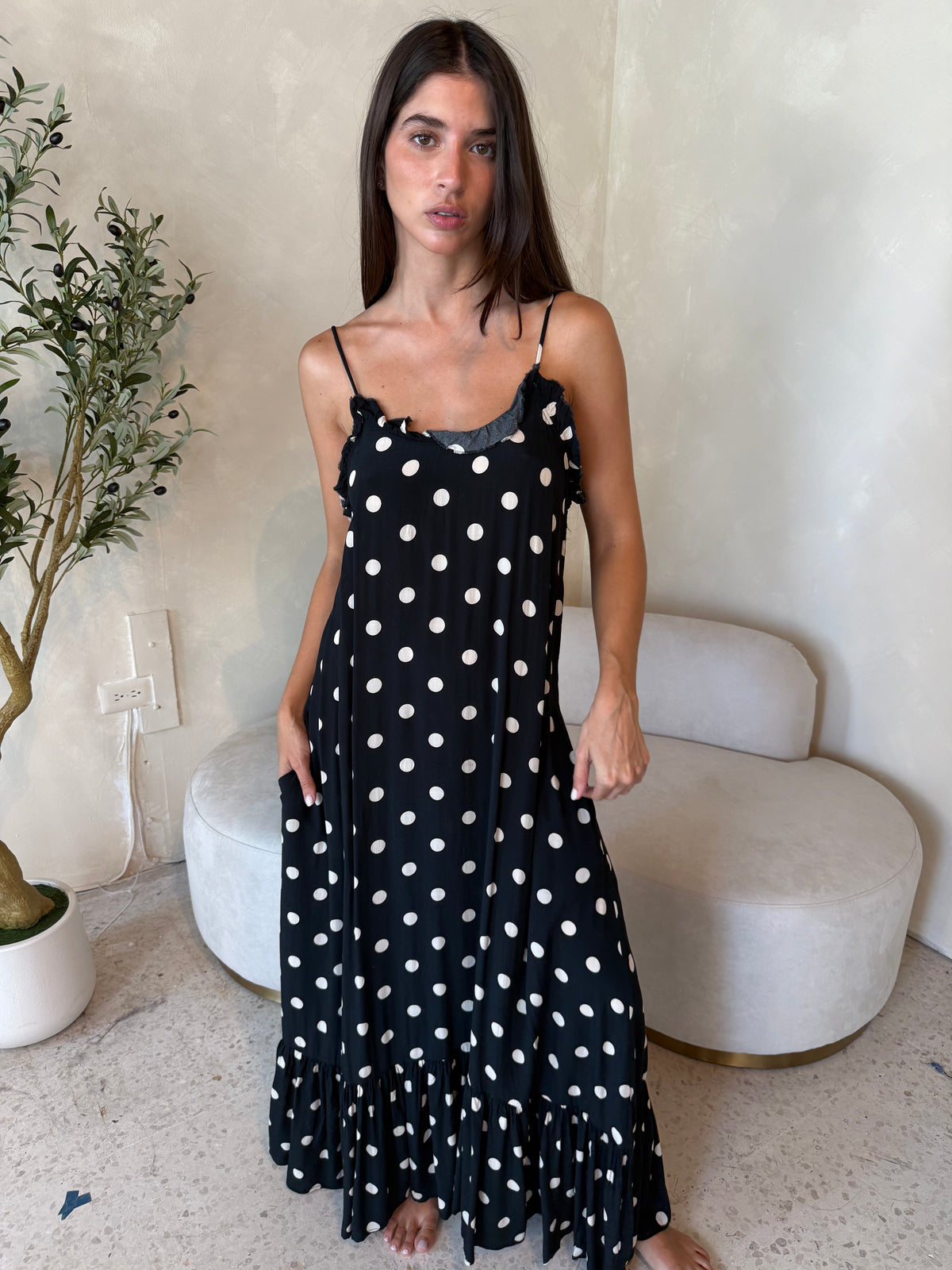 Polka Frill Maxi Dress
