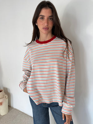 Red Blue Stripe LS Top