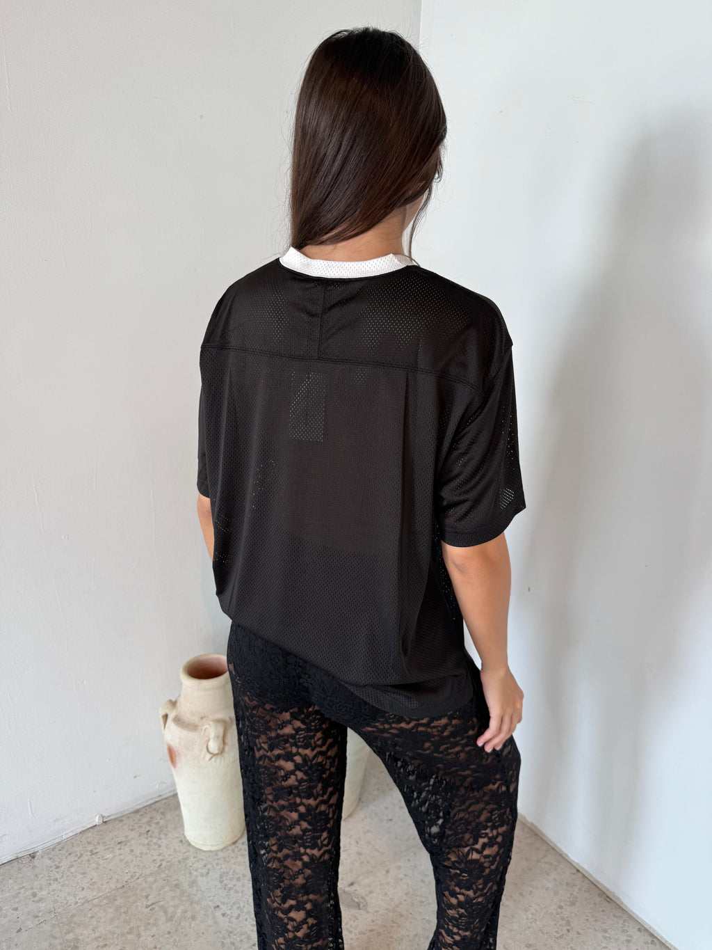 Black Mesh Jersey Top