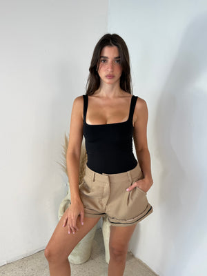 Shorts With Contrast Pu Leather Trim