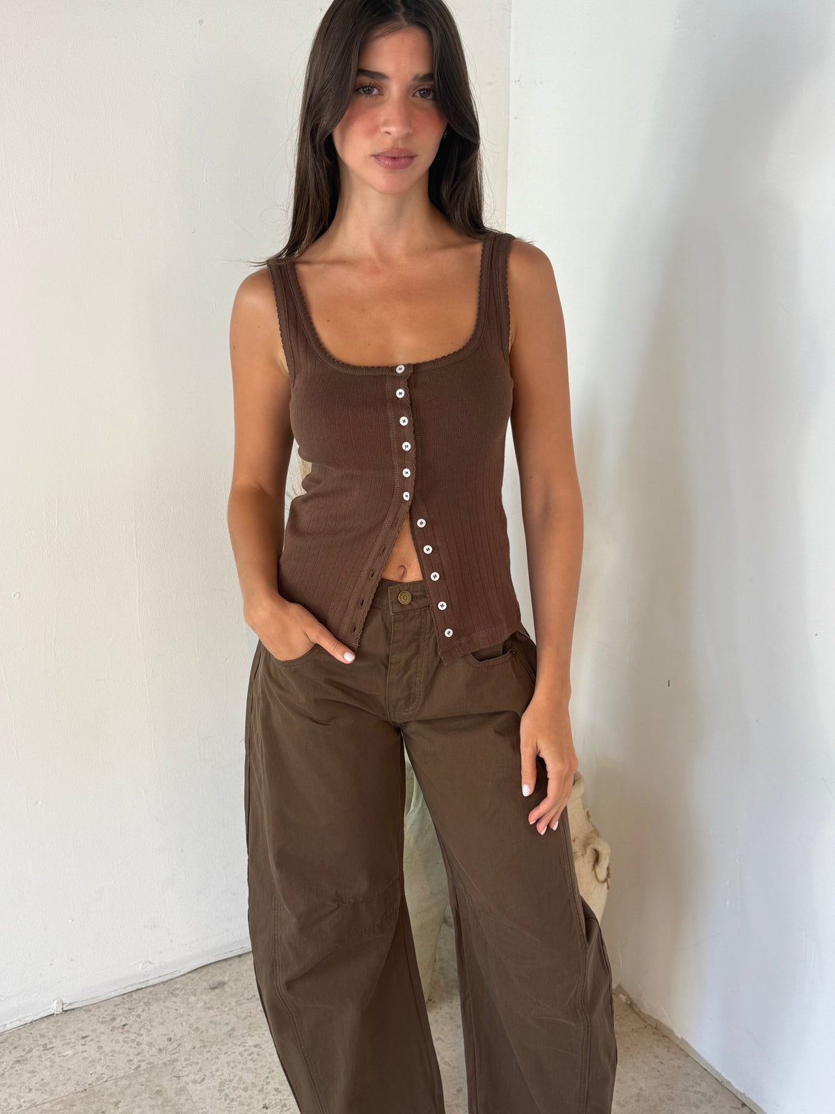 Button Down Square Neck Tank