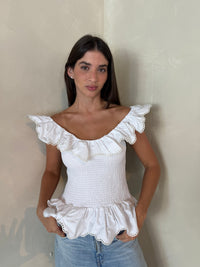White Smocked Eyelet Top