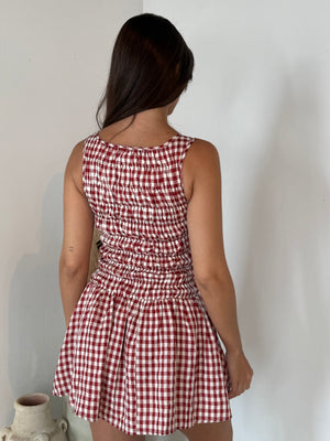 Red Smocked Checkered Dress