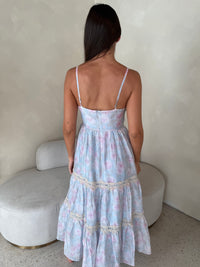 Blue Pink Lace Detail Maxi Dress