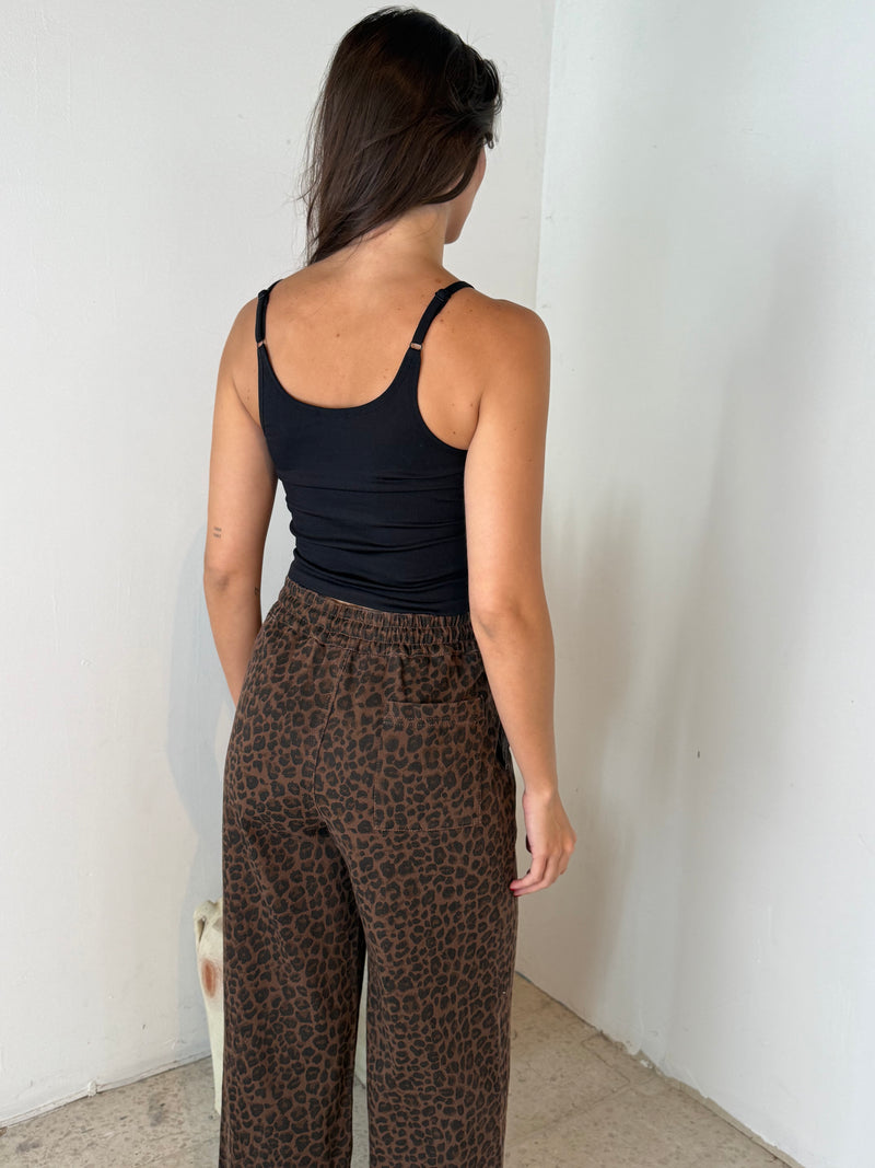 Brown Leopard Wide Leg Pants
