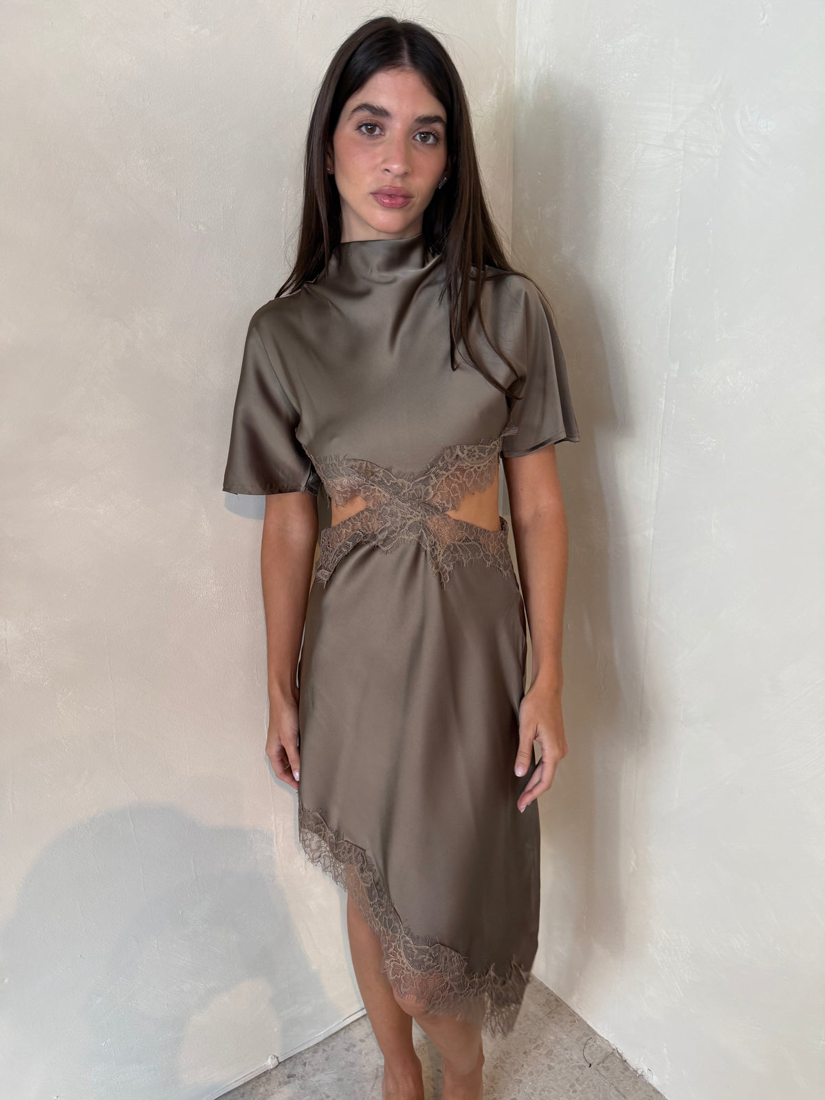Olive Satin Lace Dress