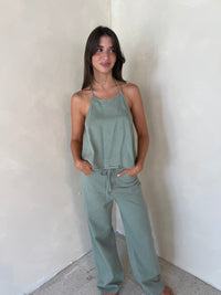 Halter Denim Top & Drawstring Pant Set