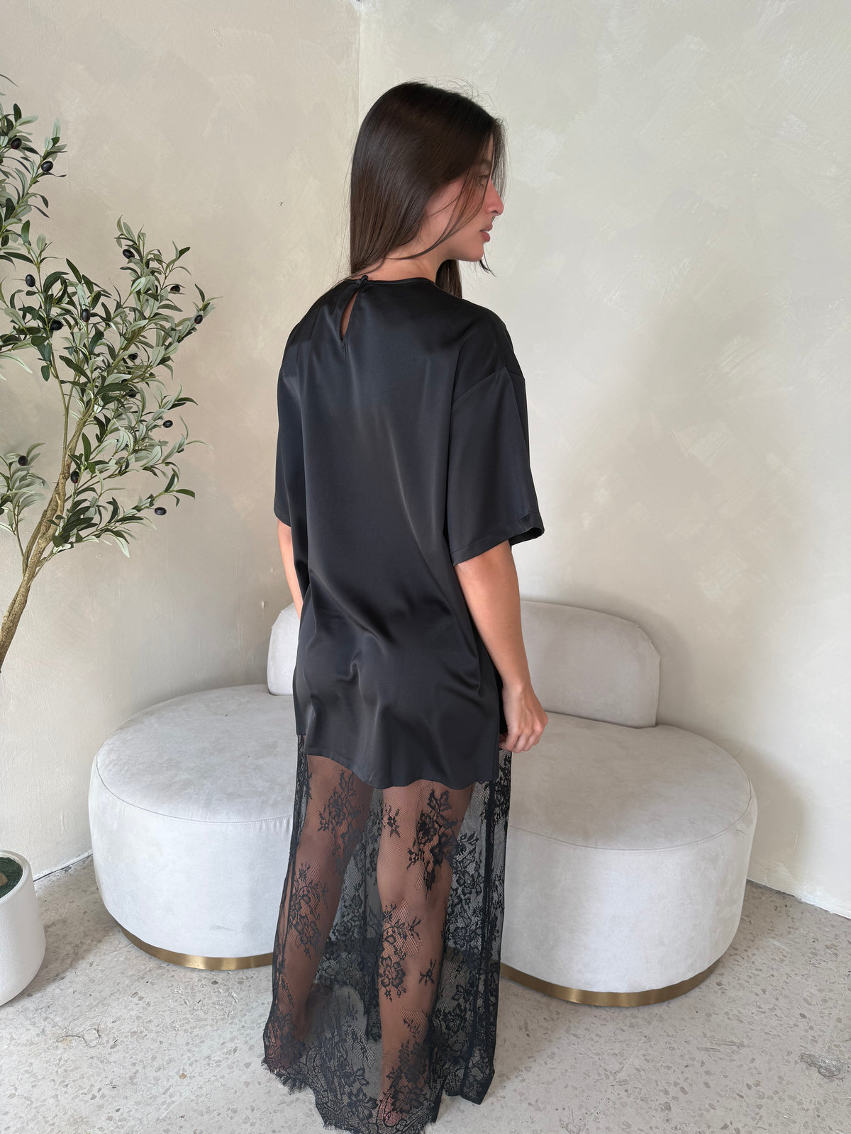 Satin Bodice Lace Maxi Dress