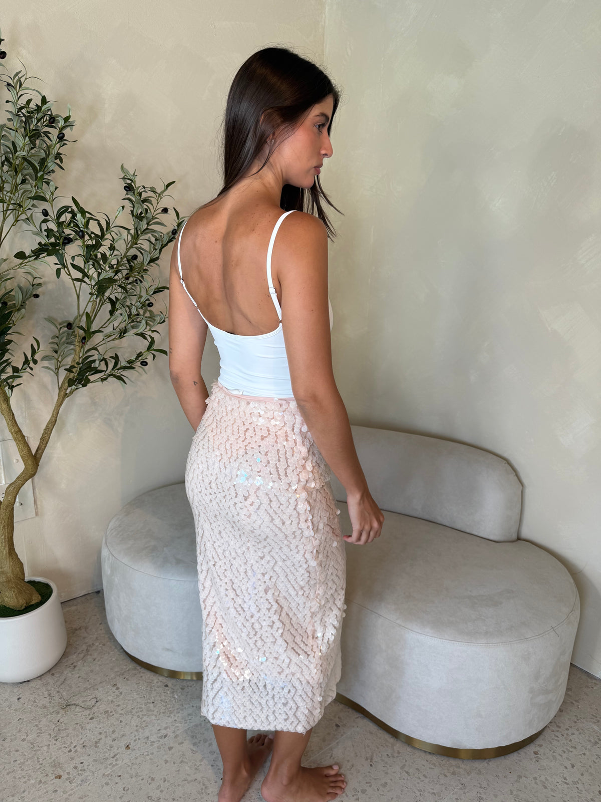 Blush Sequin Midi Skirt
