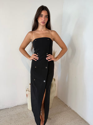 Black Button Tube Dress