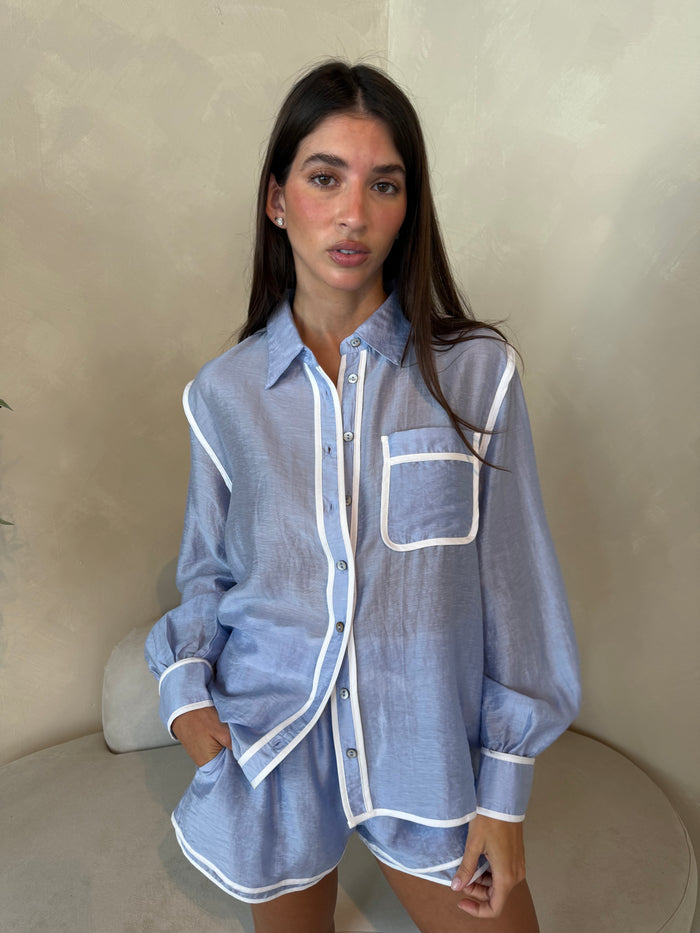 Blue Contrast Detail LS Top & Short Set