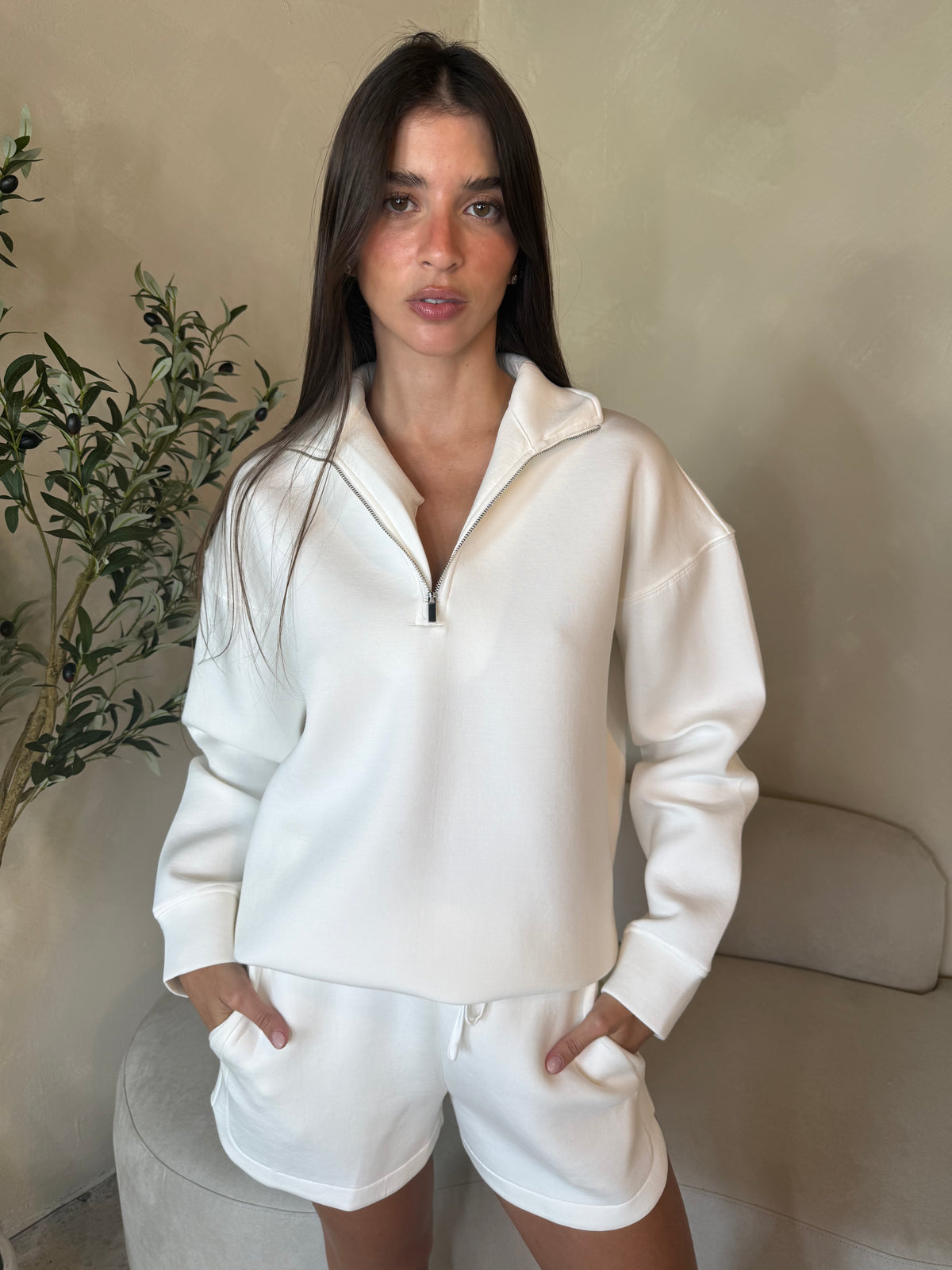 White Scuba Sweatshirt & Short Set