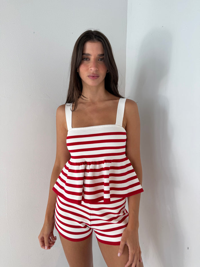 Red Stripe Top & Short Set