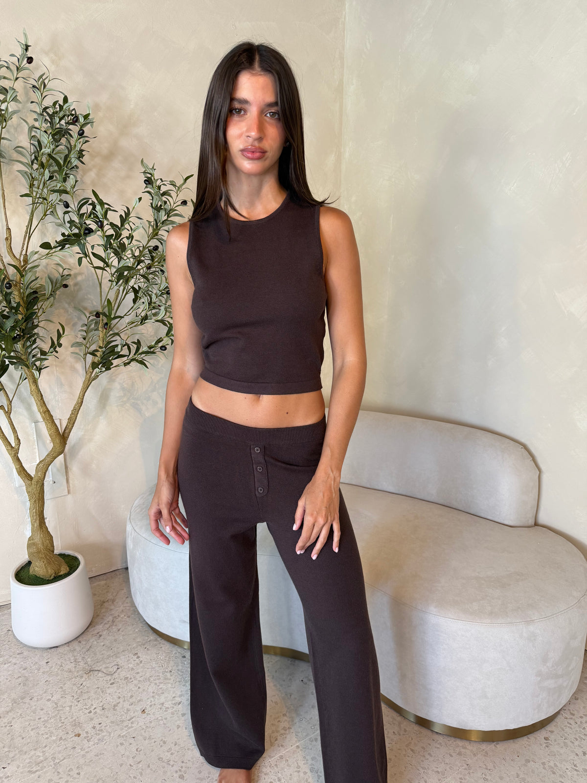 Brown Sweater Top & Pant Set