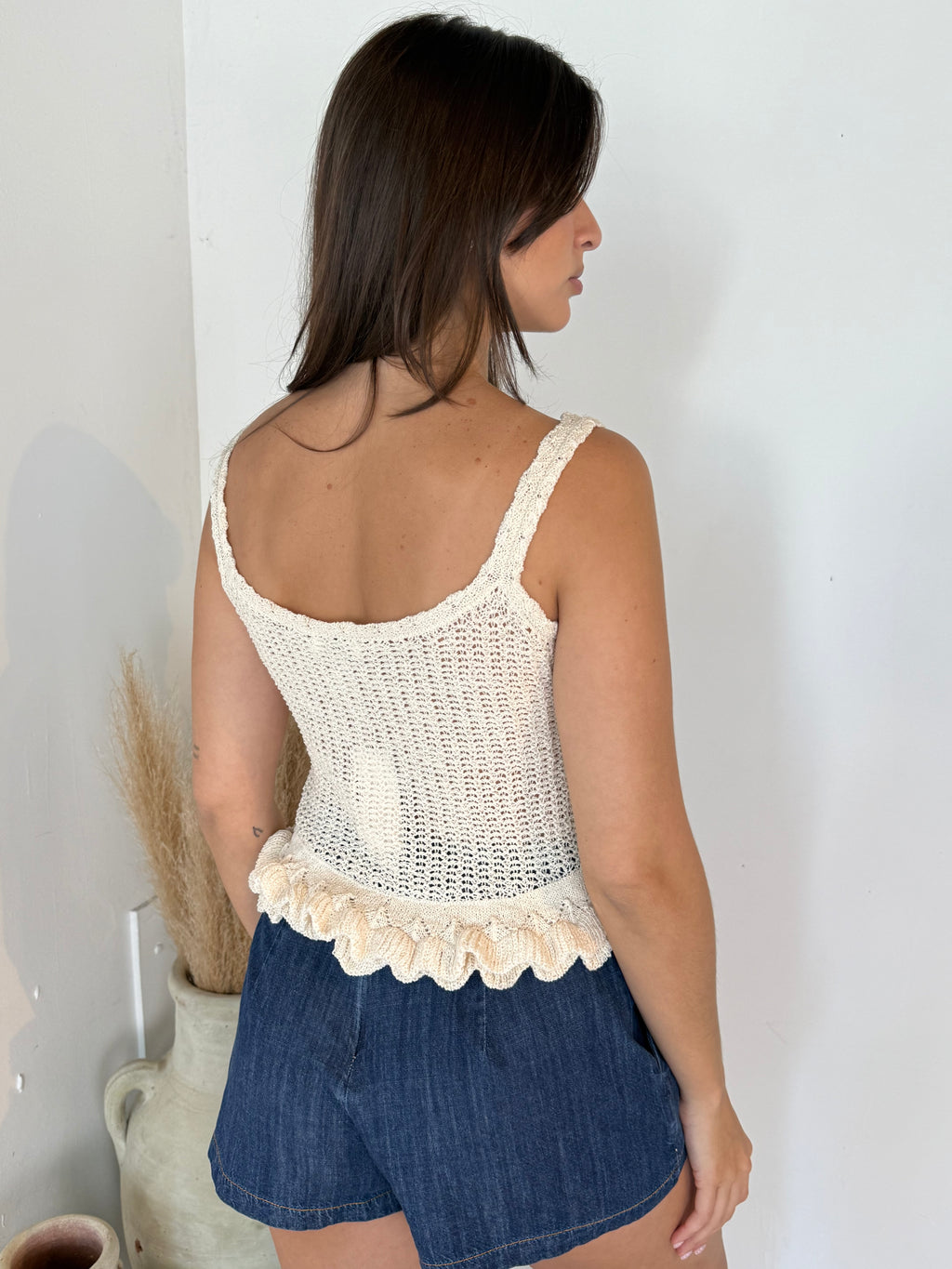 Lace Up Front Ruffled Top