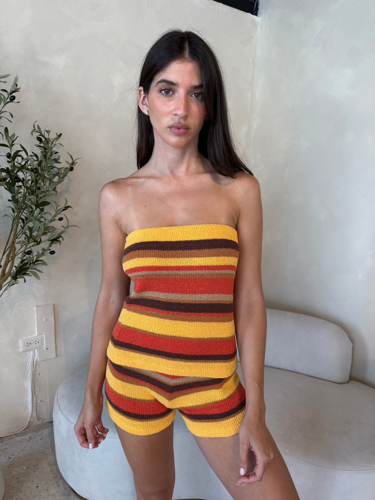 Orange Multi Stripe Tube Top & Short Set