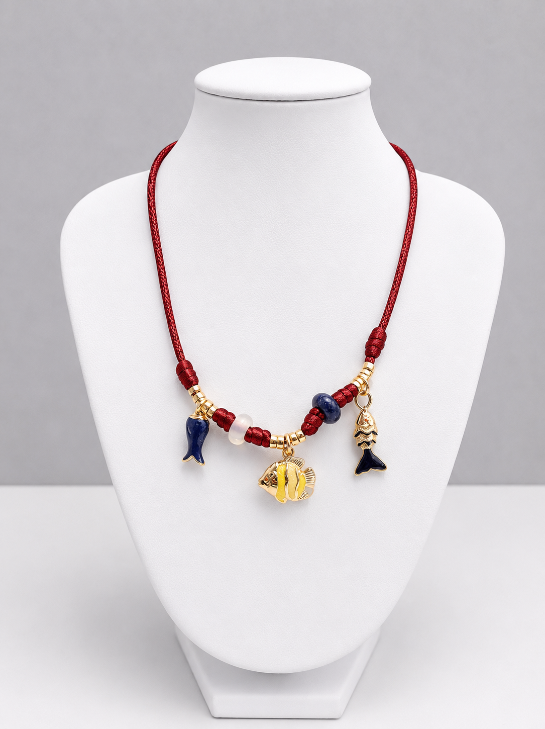 Burgundy Cord Adjustable Fish Necklace