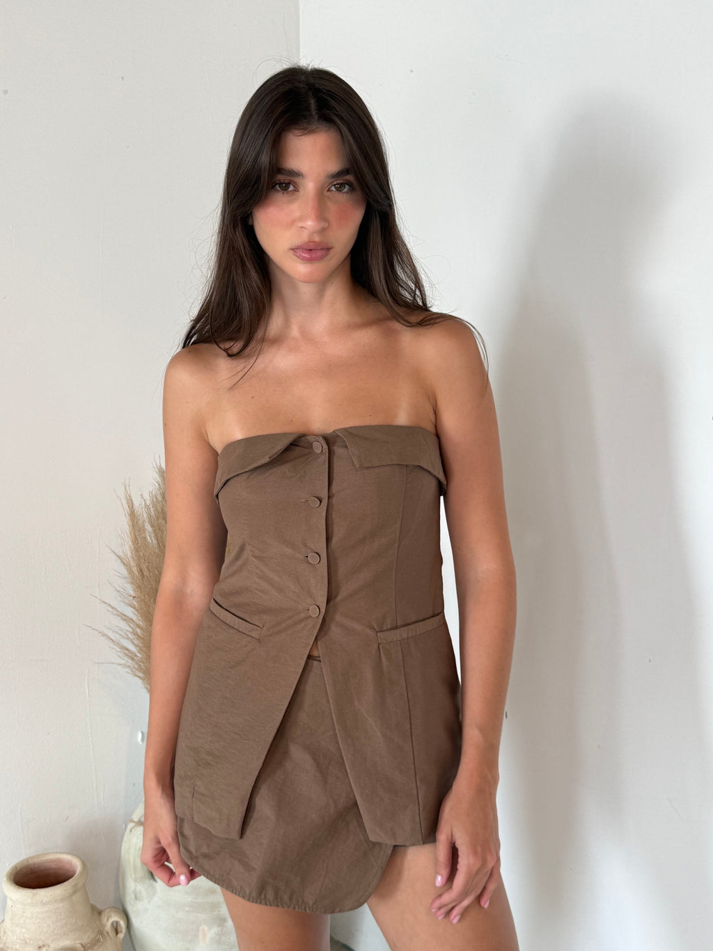 Button Strapless Top & Skort Set
