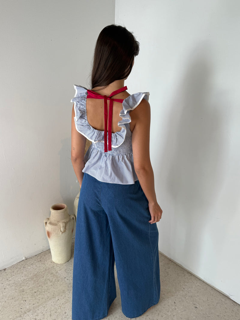 Pleated Denim Pants