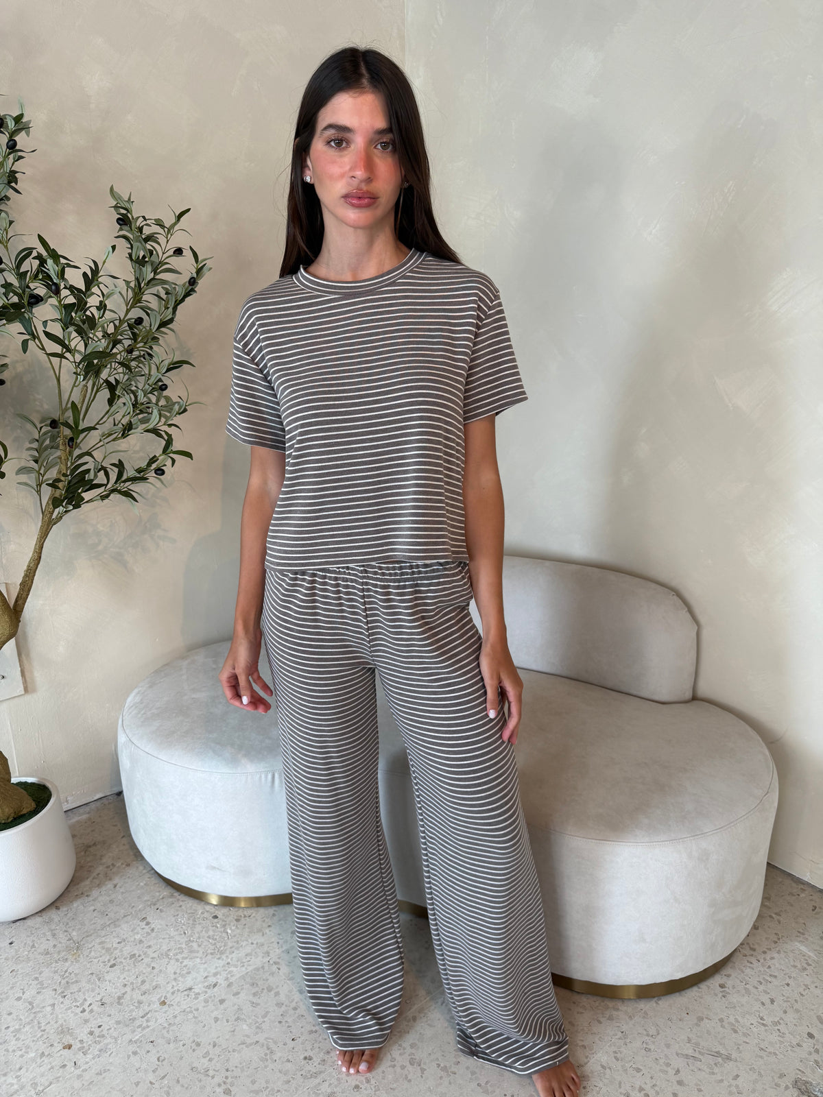 Grey Stripe Lounge Set
