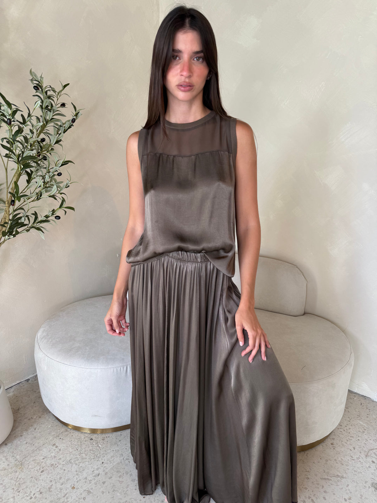Chiffon Contrast Top & Skirt Set