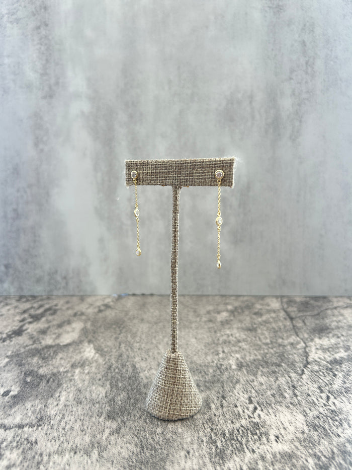 Long 3 Diamond Chain Earring