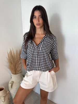 Navy Gingham Top