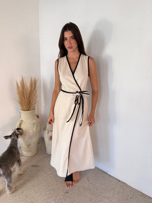 Contrast Piping Wrap Midi Dress