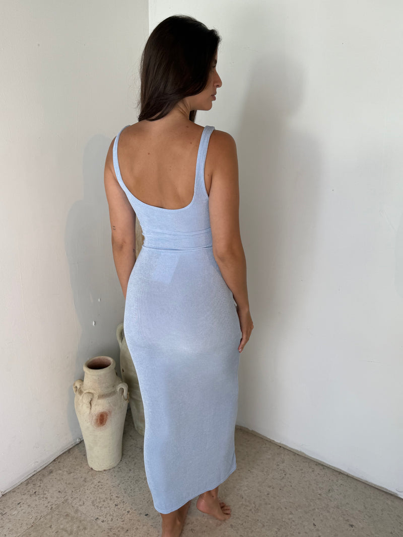 Blue Square Neck Midi Dress