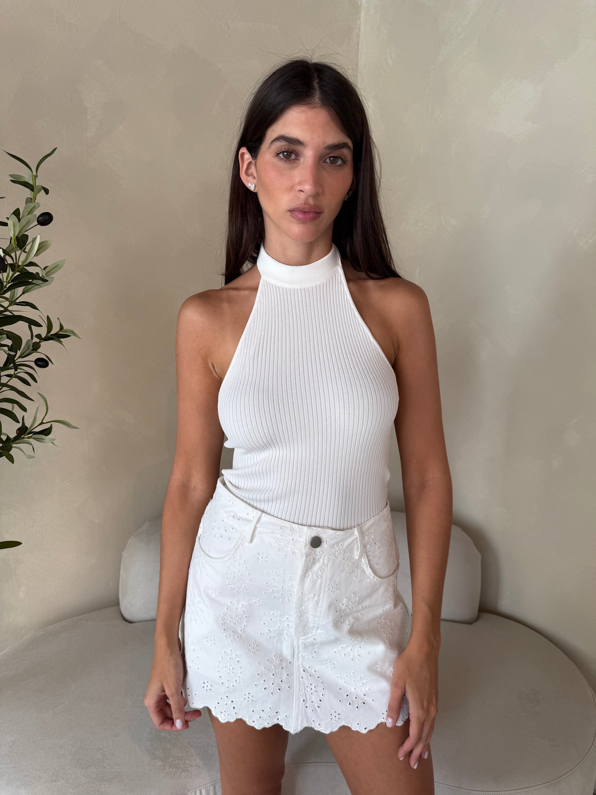 Ribbed Tie Neck Tank Top