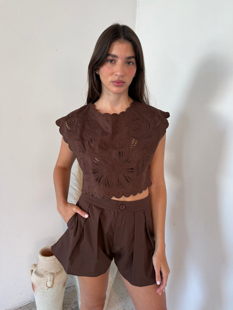 Embroidered Scallop Top & Short Set