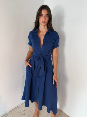 Gauze SS Button Dress