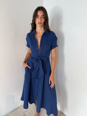 Gauze SS Button Dress