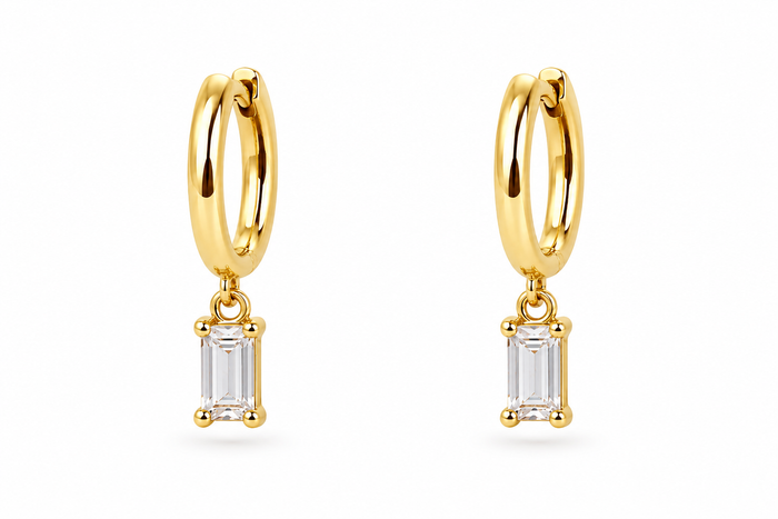 Diamond Drop Huggie Earrings