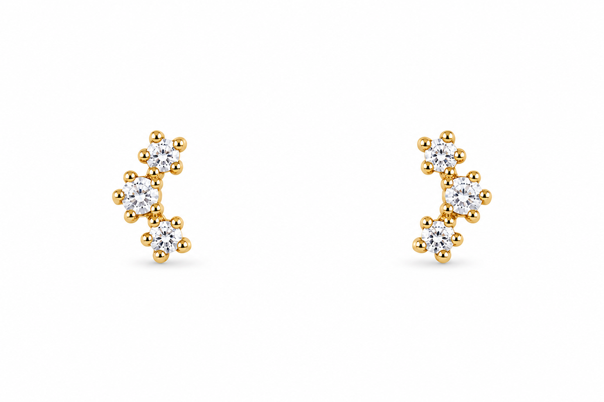 Three- Diamond Stud Earrings
