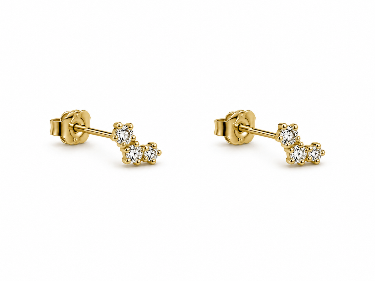 Three- Diamond Stud Earrings