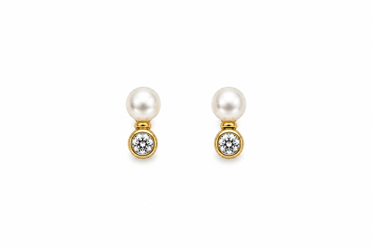 Pearl & Diamond Stud Earrings