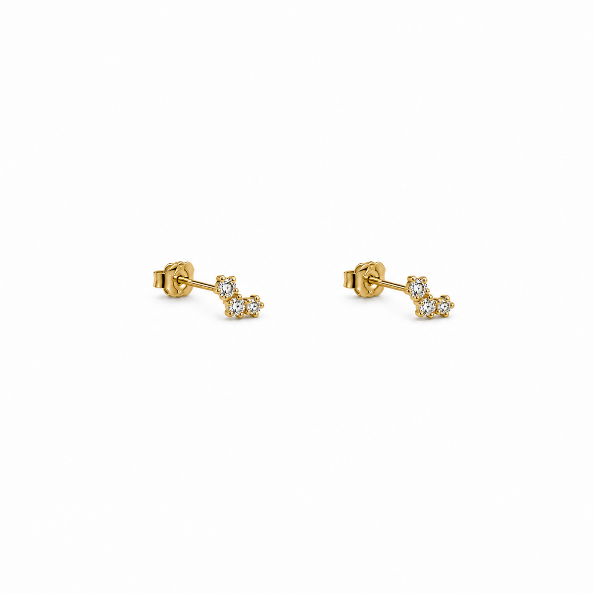 Three- Diamond Stud Earrings