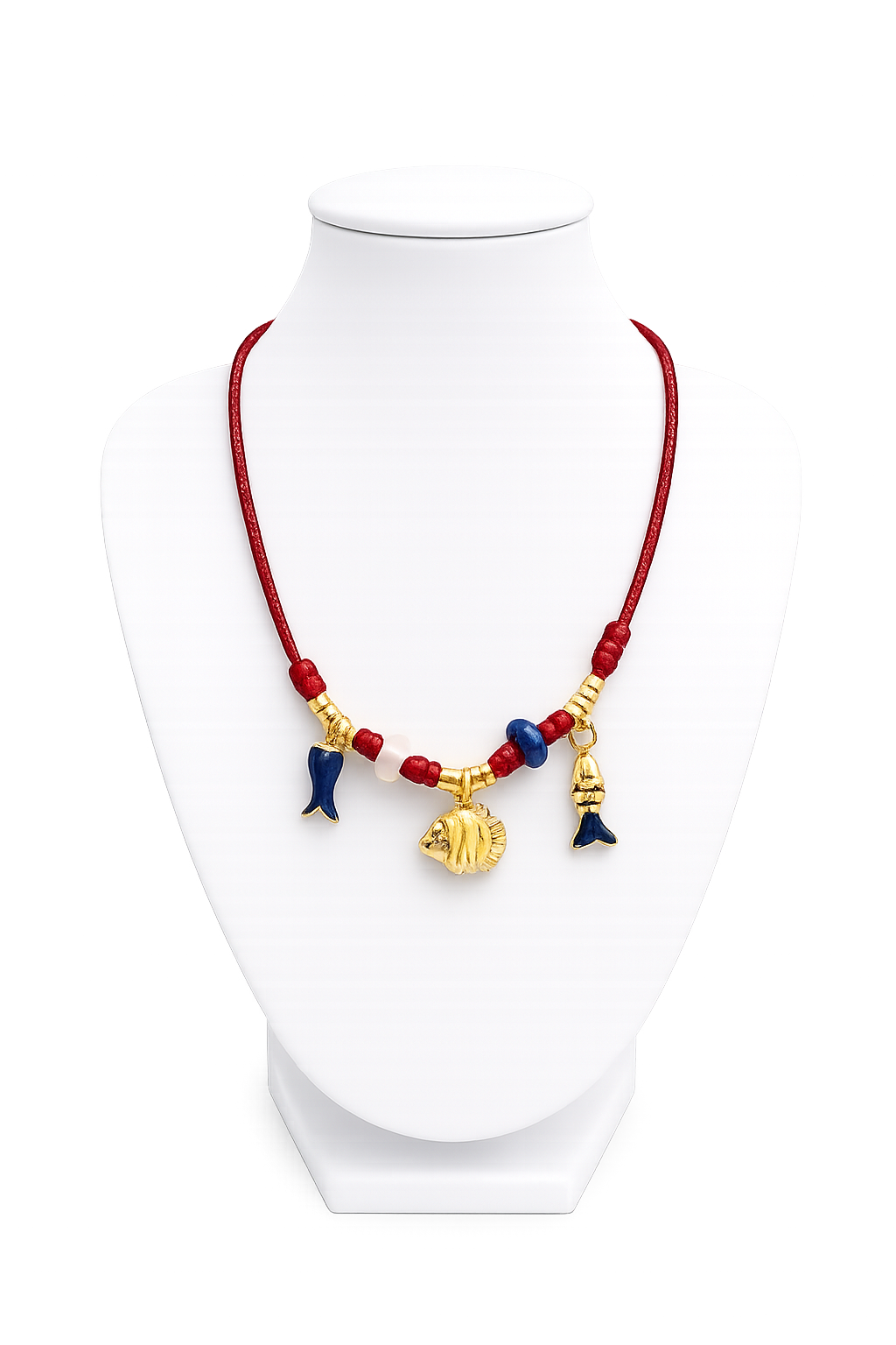 Burgundy Cord Adjustable Fish Necklace