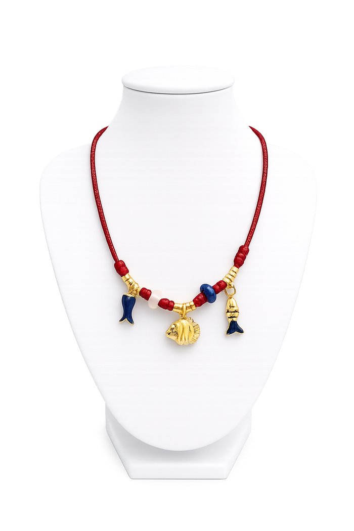 Burgundy Cord Adjustable Fish Necklace