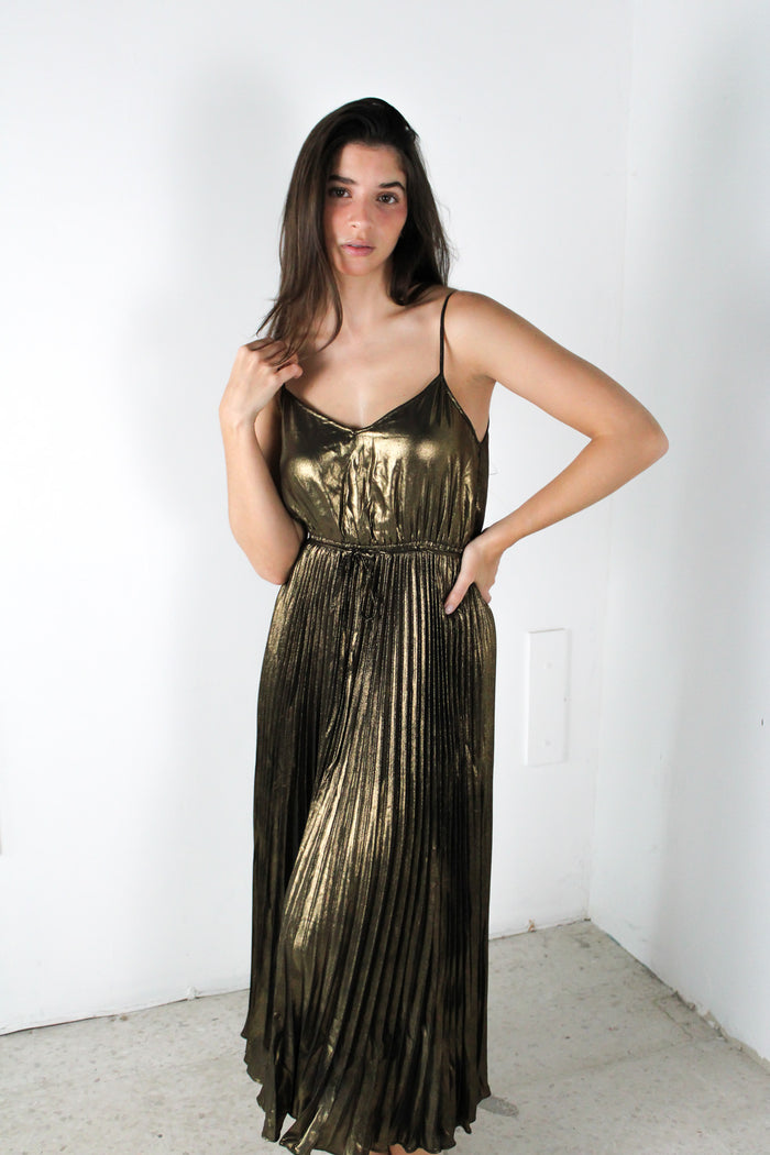 Metallic Pleated Dress