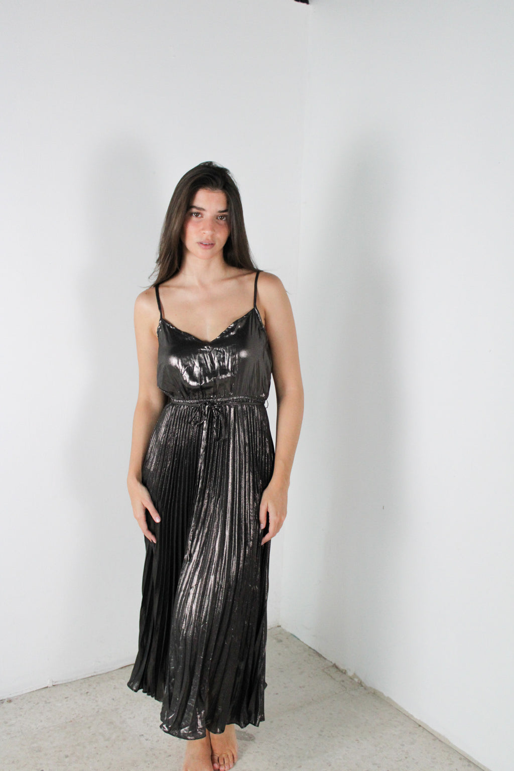 Metallic Pleated Dress