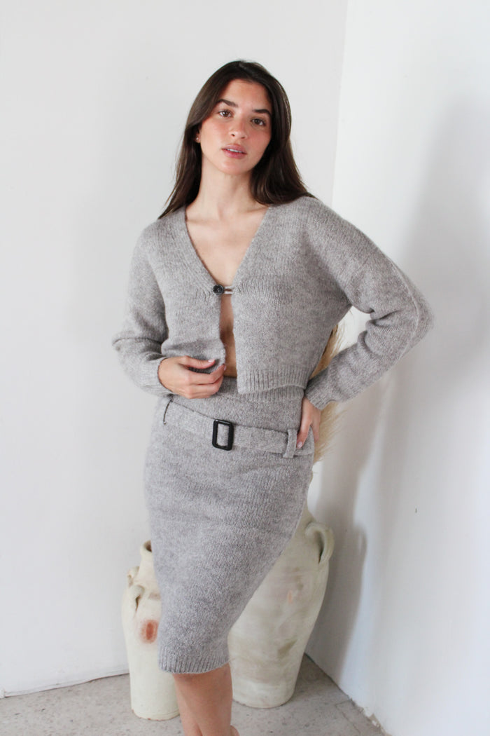 Knit Cropped Cardigan & Skirt Set