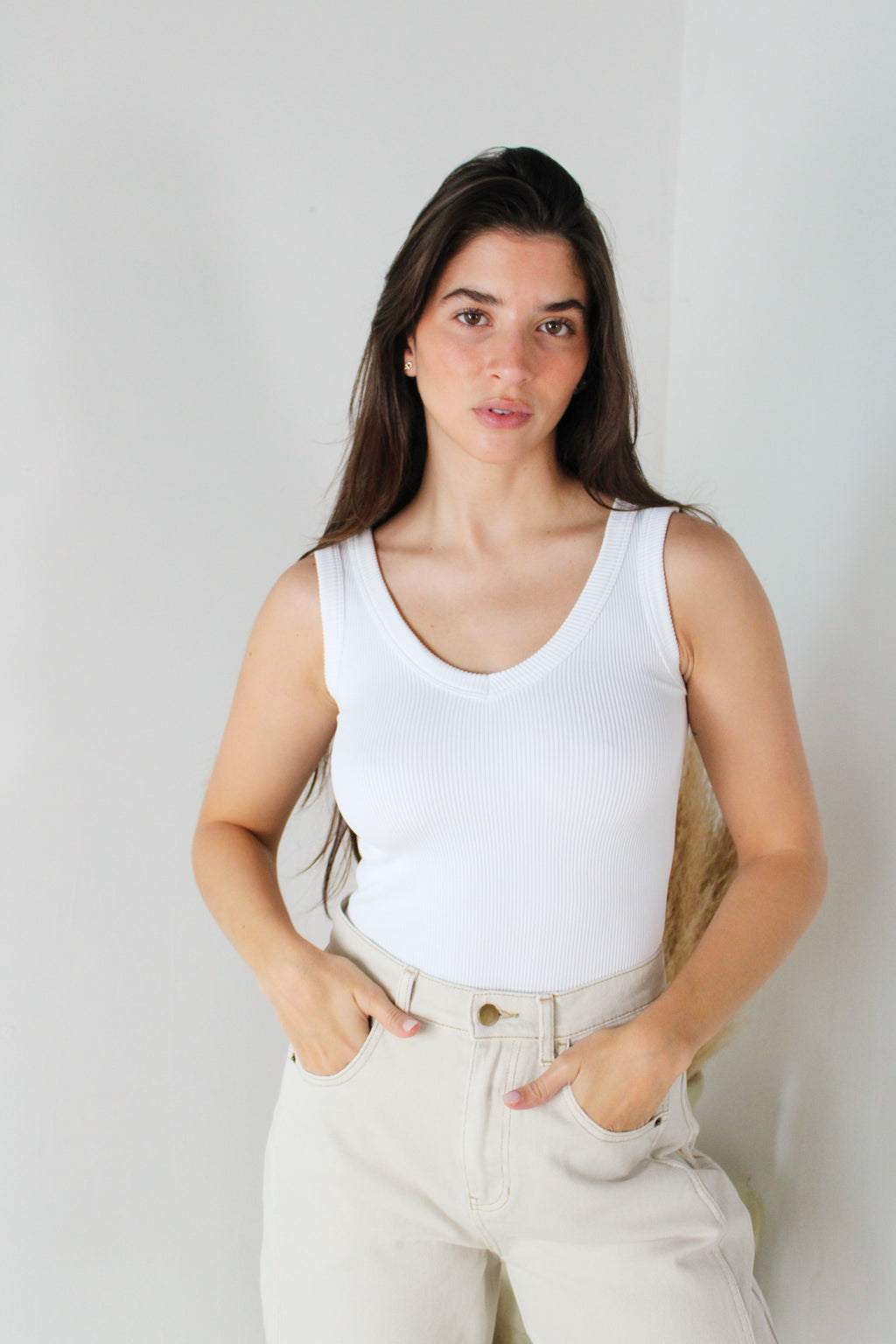 Ribbed Vneck Tank Bodysuit
